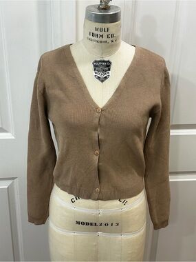 Women's V-Neck Button-Front Sweater Cardigan - Taupe